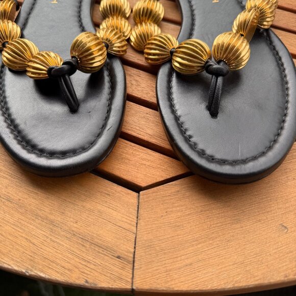 Tory Burch Capri Black and Gold Beaded Sandals For Women Size 6.5 - Picture 4 of 8